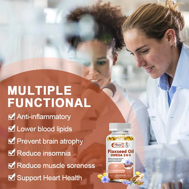 Alliwise OEM 60pcs Flaxseed Oil Softgel Capsules Omega 3 6 9 Fish Oil with Linolenic Aicd Oleic Acid Dietary Supplement