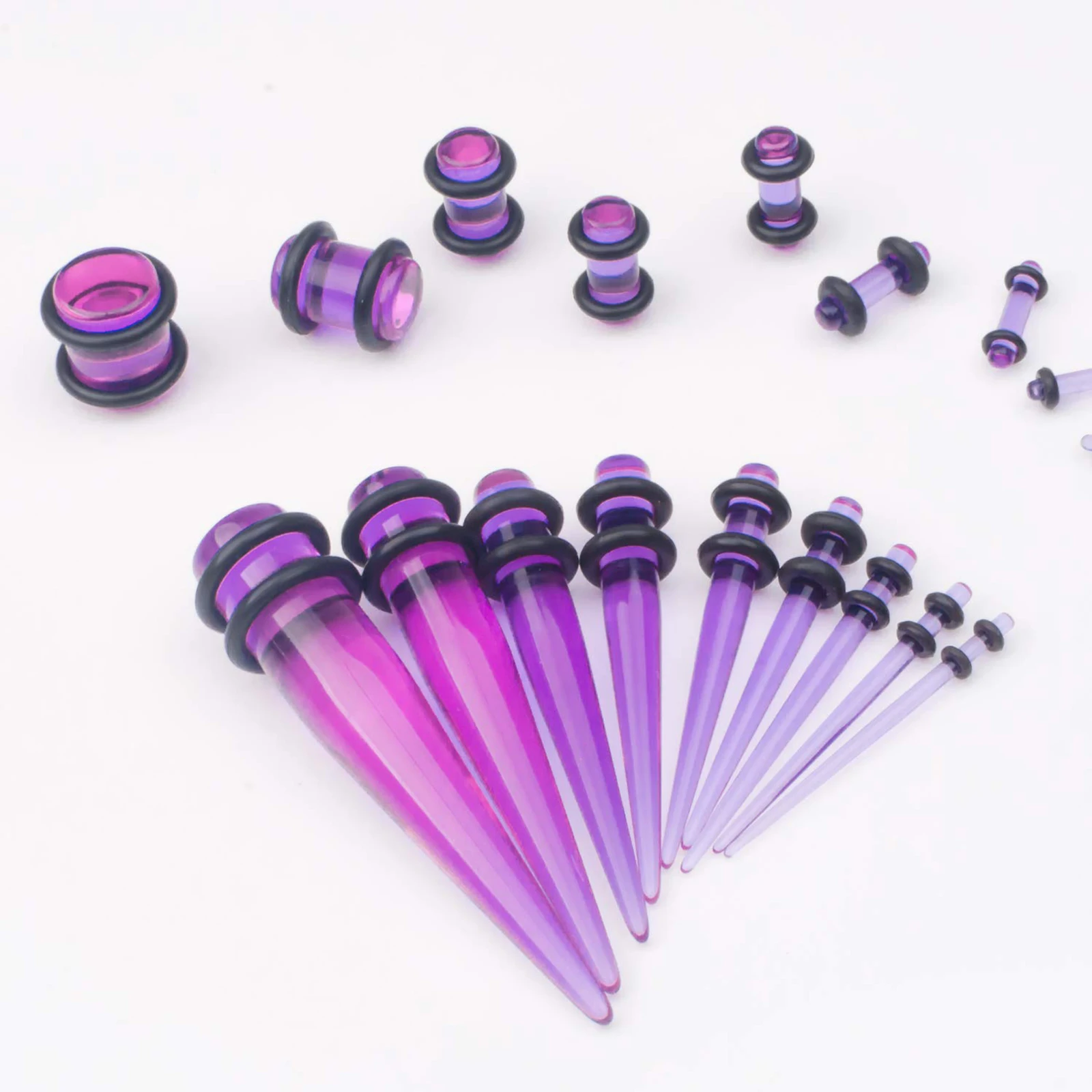 NUORO 50Pcs/set 14G-00G Acrylic Tapers And Plugs Silicone Tunnels Ear Gauges Expander Set Ear Stretching Kit
