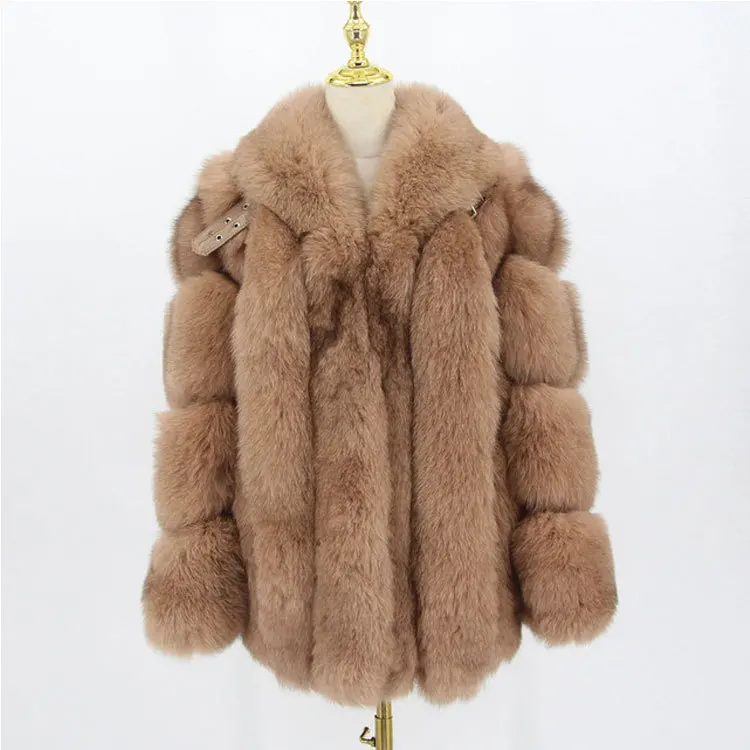Factory Luxury Winter Ladies Fox Fur Overcoat Thick Warm Women Clothing Fox Fur Lady Real Fur Jacket Coat Outwear
