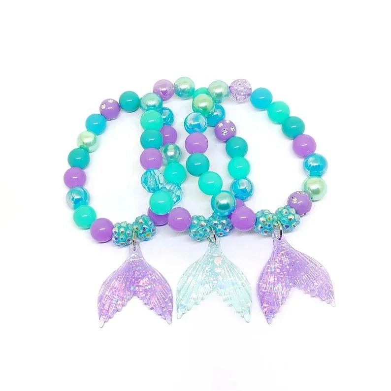 Оптовая Продажа Модные Акриловые бусины браслет синего цвета Детский Браслет красоты рыбий хвост для девочки