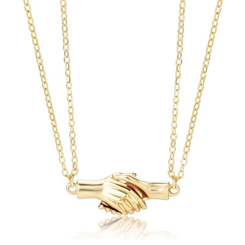 2PCS Simplicity Neclace Hand Pendant Necklace Gold Lover Couple Lady Girl Party