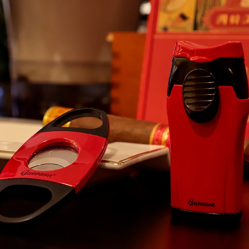 New Guevara Cigar Gift Sets Cigar Cutter with Stand and Cigarettes Smoking Lighters