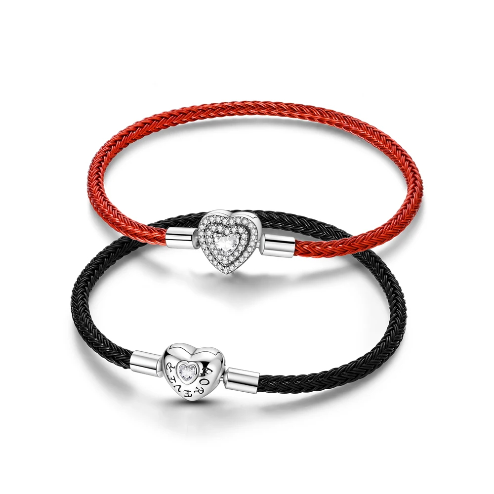New Original Design DIY Bracelet For Women gift Shining Diamond Heart Charms Snake Chain 925 Sterling Silver Jewelry wholesale