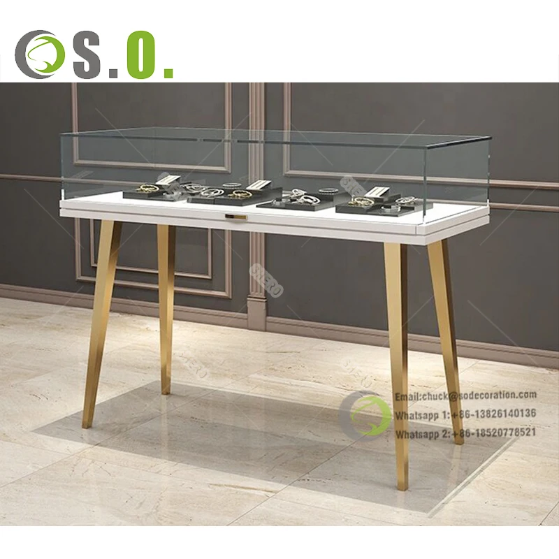 Hot Sell Luxury Wooden Glass Jewelry Showcase Display Jewelry Glass Counter Display Showcase With Lockable