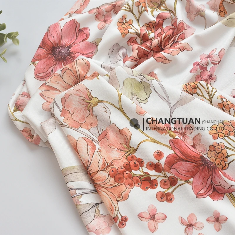 Customized Polyester Satin Fabric Material Silky Spandex Floral Print Satin Fabric For Dresses