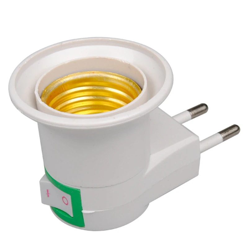 
E27 Lamp Base E27 LED Light Male Socket to EU Type Plug Adapter Converter for Bulb Holder with ON/OFF Button 
