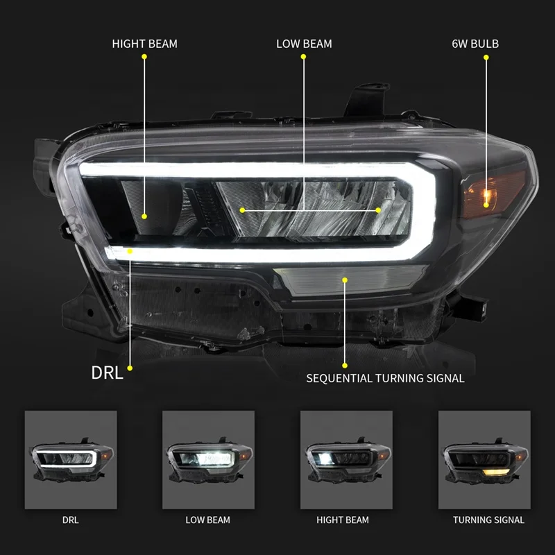  Полный светодиод для Toyota Tacoma Pickup TRD 2015 2016 2017 2018 2020 черная Светодиодная трубка переключающий последовательный сигнал tacoma