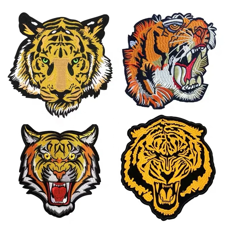 Wholesale cheap 100% full embroidery patch heat press patch iron on tiger embroidery patch