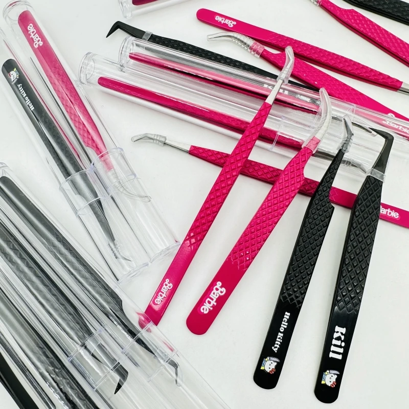 Private label False Eyelashes fiber tip tweezers gold rose gold eyelash Applicator custom tweezers lashes accessories