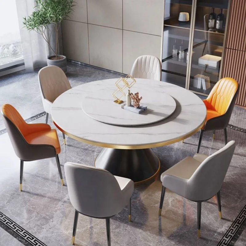 Hot-selling Stainless Steel Base Frame Rock Slab Countertop Dining Table with Rotating Center Round Combination Dining Table