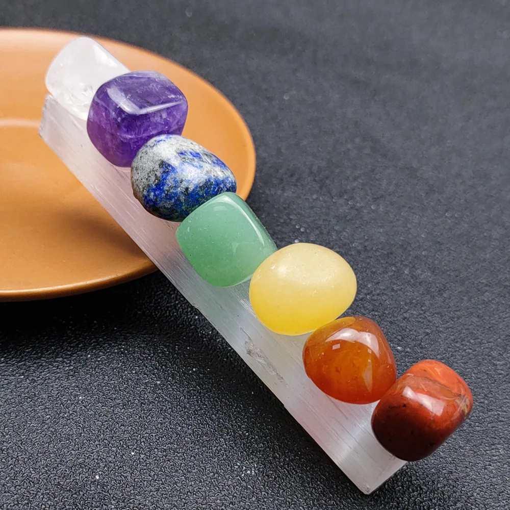 Natural Healing Crystal for Yoga Meditation Energy Reiki Balance Selenite Seven Chakra Stone Ornaments
