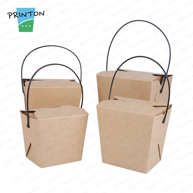 Printon оптовая продажа одноразовая коробка для выпечки на вынос упаковка пищевых макаронных изделий с ручкой