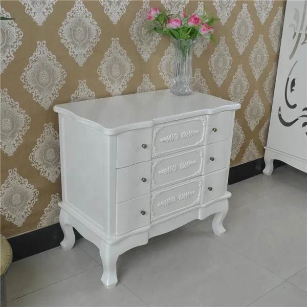 French Style White Furniture Three Drawer Bombe Chest of 3 Drawers