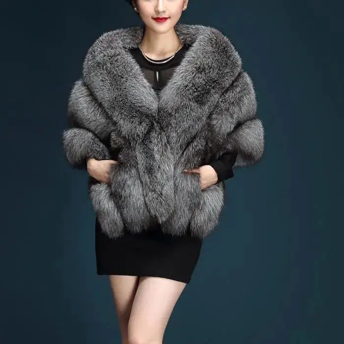 Wholesale Winter Warm Fox Fur Poncho Faux Fur Shawl Luxury Scarves For Women