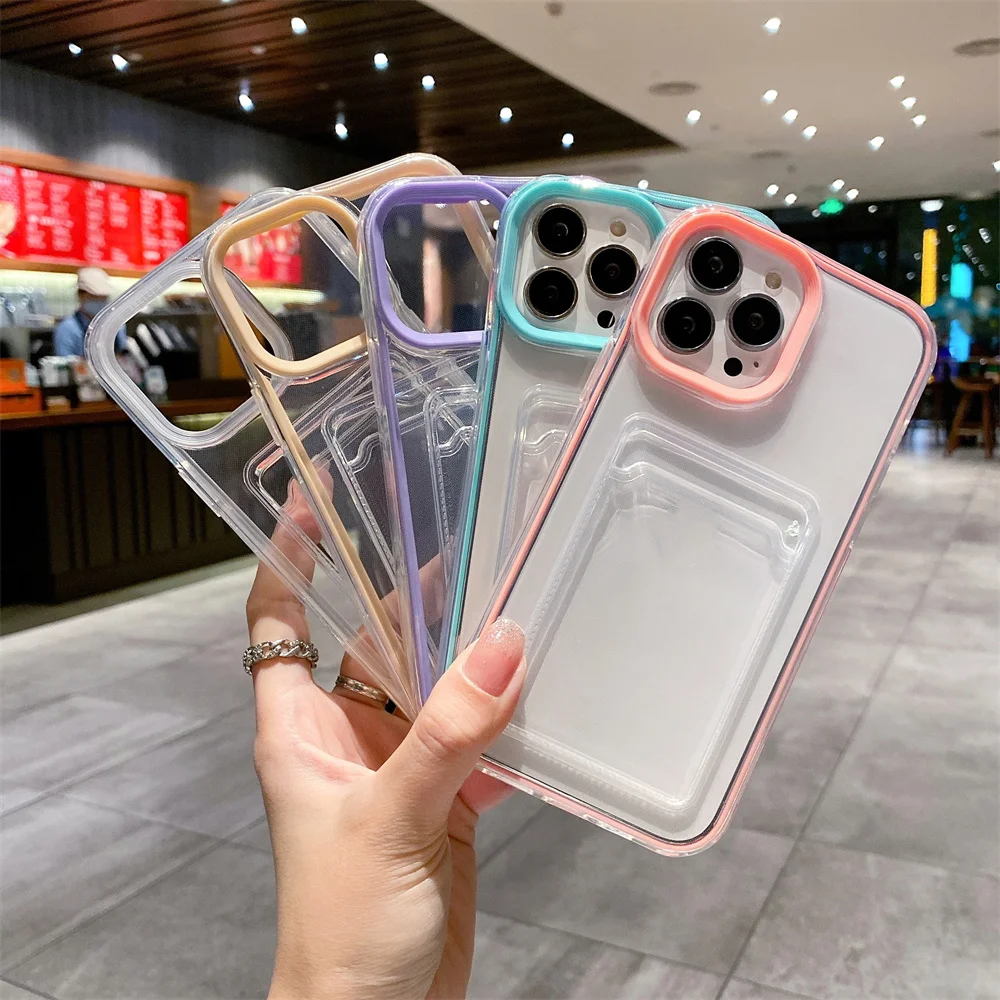 3 in 1 Phone Card Case For Apple iphone 14 13 12 11 Pro Max XS XR se 8 7 6 Plus Shockproof Clear Protective Shell Cover Cases