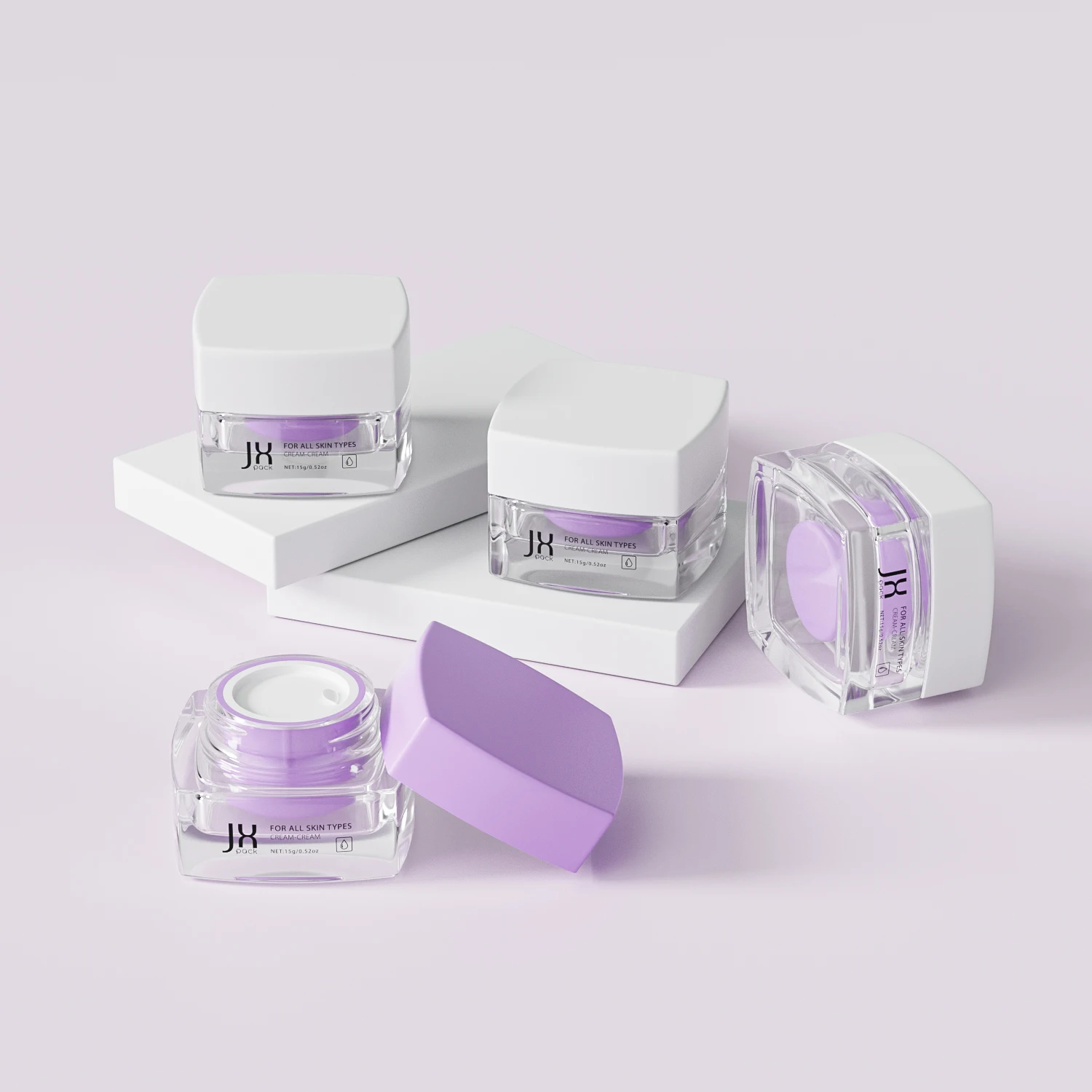 Wholesale 15g 25g refillable skincare cream container packaging eco friendly green custom square glass cosmetic jars with lid