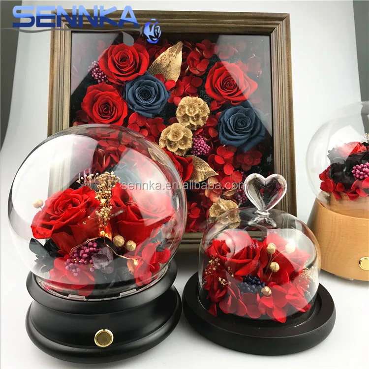 Luxury Shinning LED Preserved Rose Bluetooth MP3 Music Loudspeaker Box Eternal Rose Voice Box
