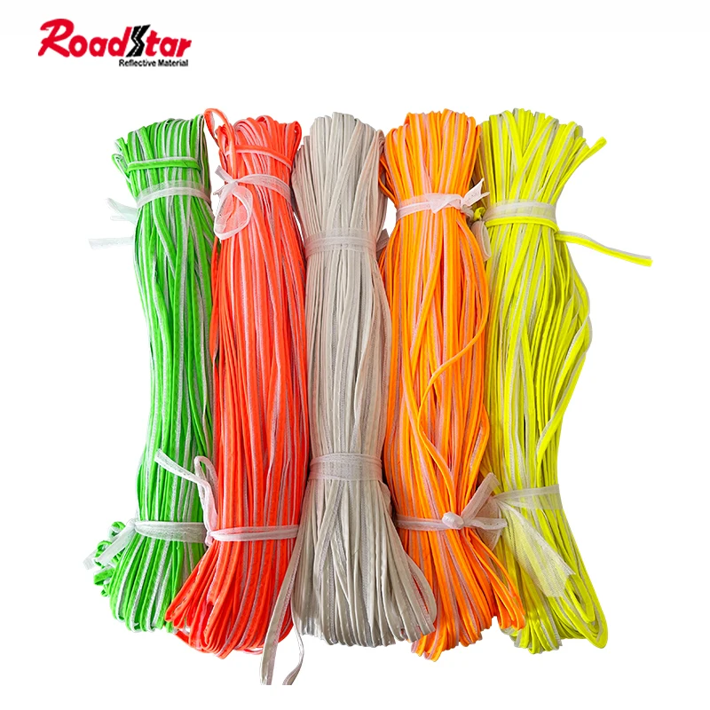 Fluorescent Color Reflective Polyester Fabric Clip Cord Binding With Mesh Reflective Piping For Clothes