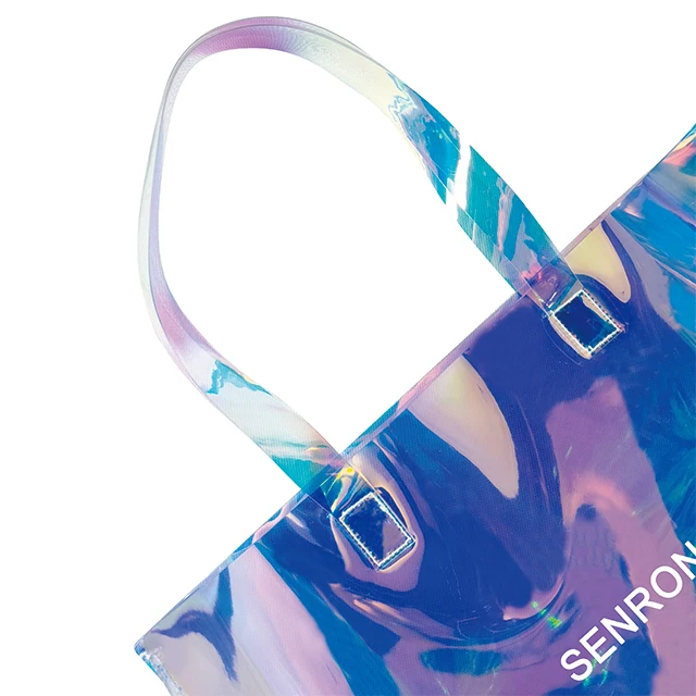 2024 custom fashion pvc clear makeup cosmetic holographic tote bag