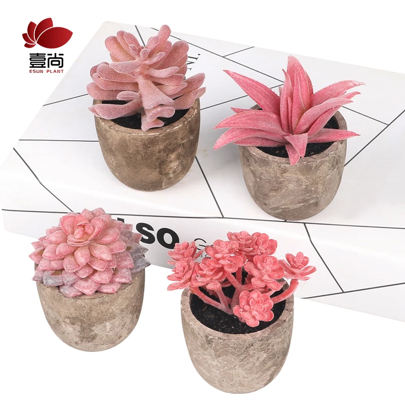 Artificial Succulent Plants Assorted Decorative Faux Succulent Potted Fake Cactus Cacti Plants with Gray Pots Set of 5 ES0345-2