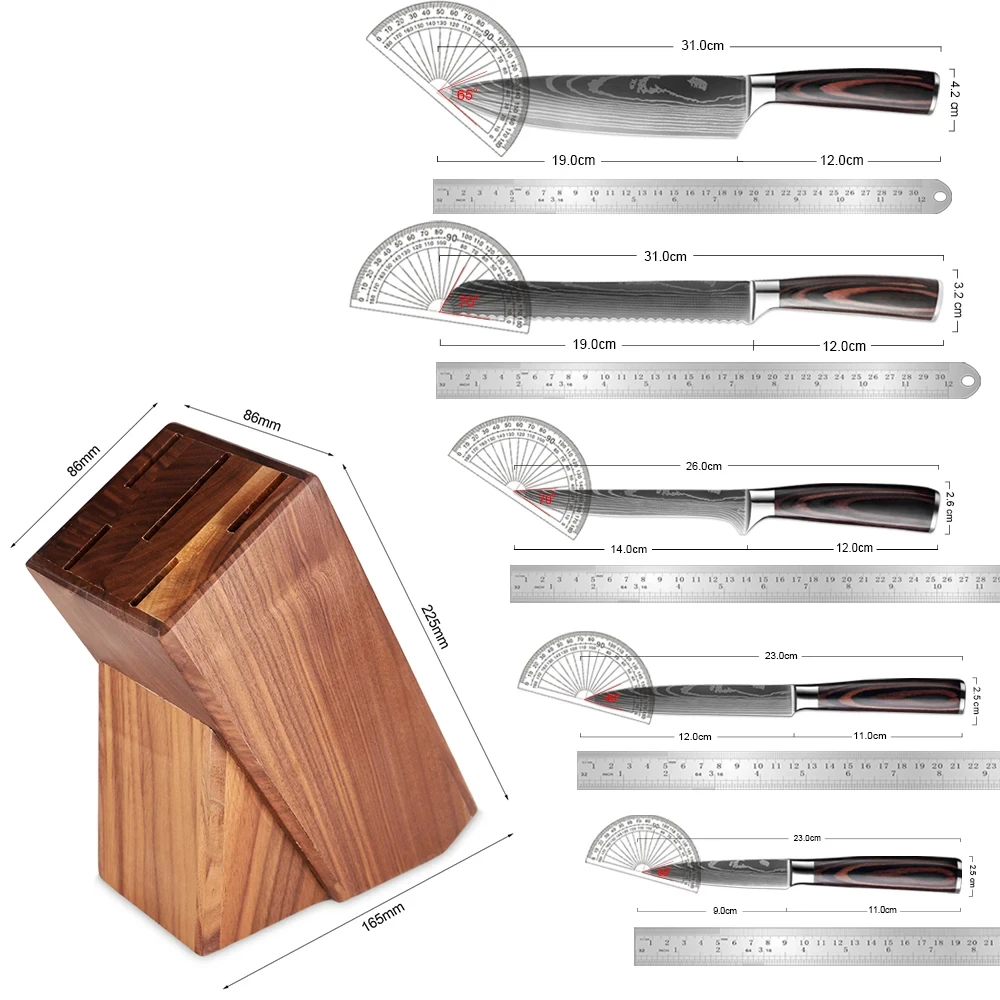 Kitchen Knife Set Solid Wood Knife Holder Wooden Stand Kitchen knife block Accessory Tools Customized Logo Natural Wooden Stand
