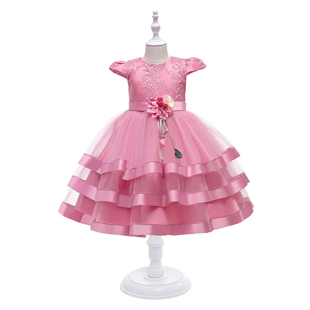 3300 Good quality kids dress birthday party 6 years girls princess gown light blue flower children dress