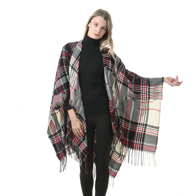 Fashion Classic Fringed Scarf Autumn Grid Blankets Scarves Tassel Thick Shawl Cape Pashminas Winter Check Wraps Plaid Poncho