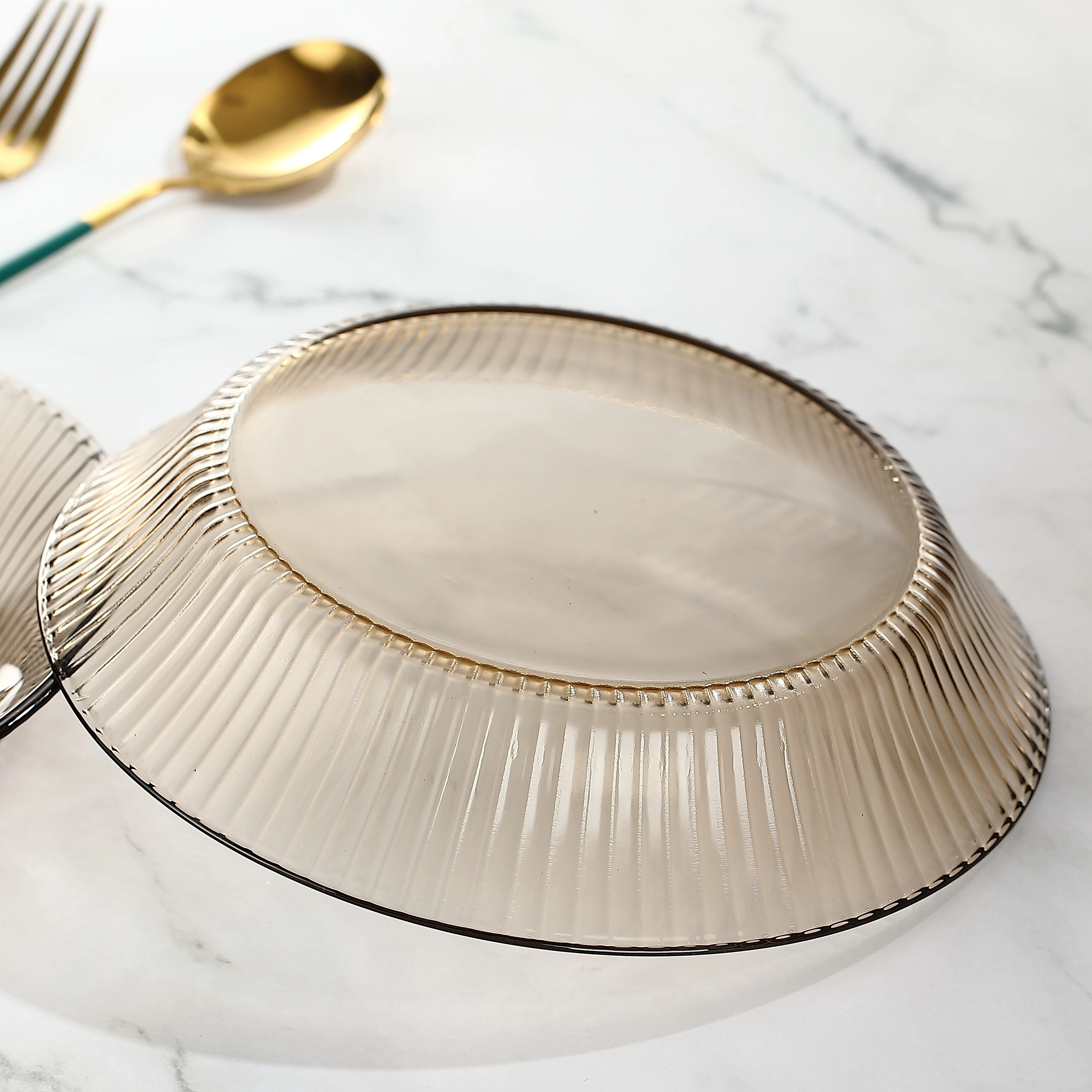 Luxury Mini Glass Plate Set Grey Vertical Polished Dishwasher Safe. Home Kitchen Parties. Classic Disposable Soup Mixing Dish