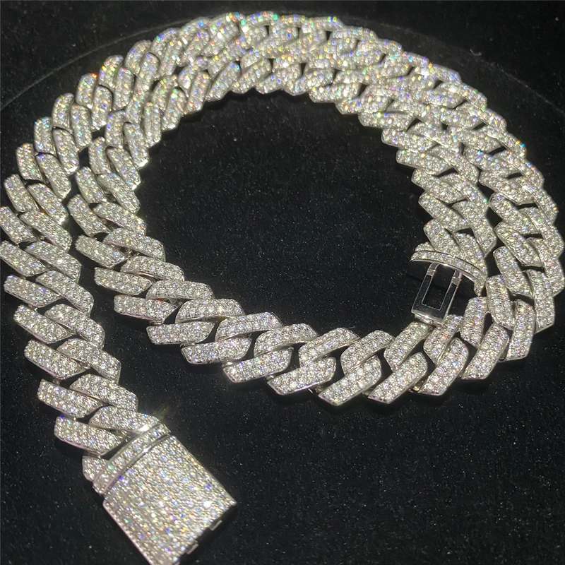 Stock Iced Out VVS Moissanite Cuban Bracelet 925 Silver Bling Moissanite Diamond Cuban Link Chain Hip Hop Men Jewelry Necklace