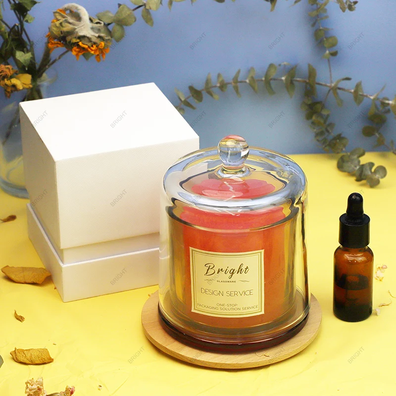 Aroma Body Scrub Luxury Empty 12oz  Custom Cajas De Carton Bell Cloche Dome Lids Glass Candle Holders Lanterns And Candle Jars