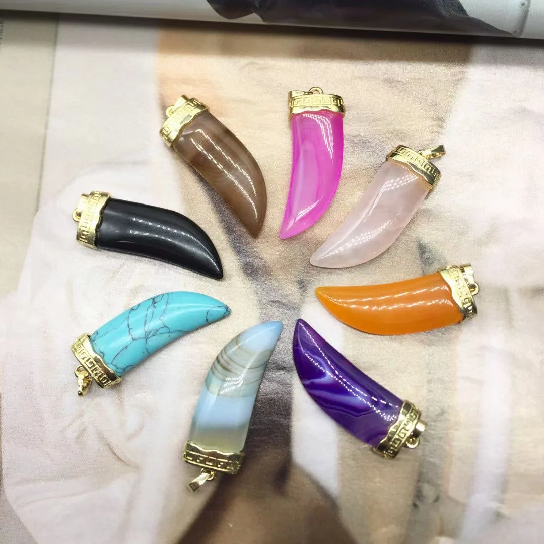 LS-L2577 New Arrival horn shape stone pendant turquoise Onyx gemstone pendant charms for bracelets necklace pendant charms