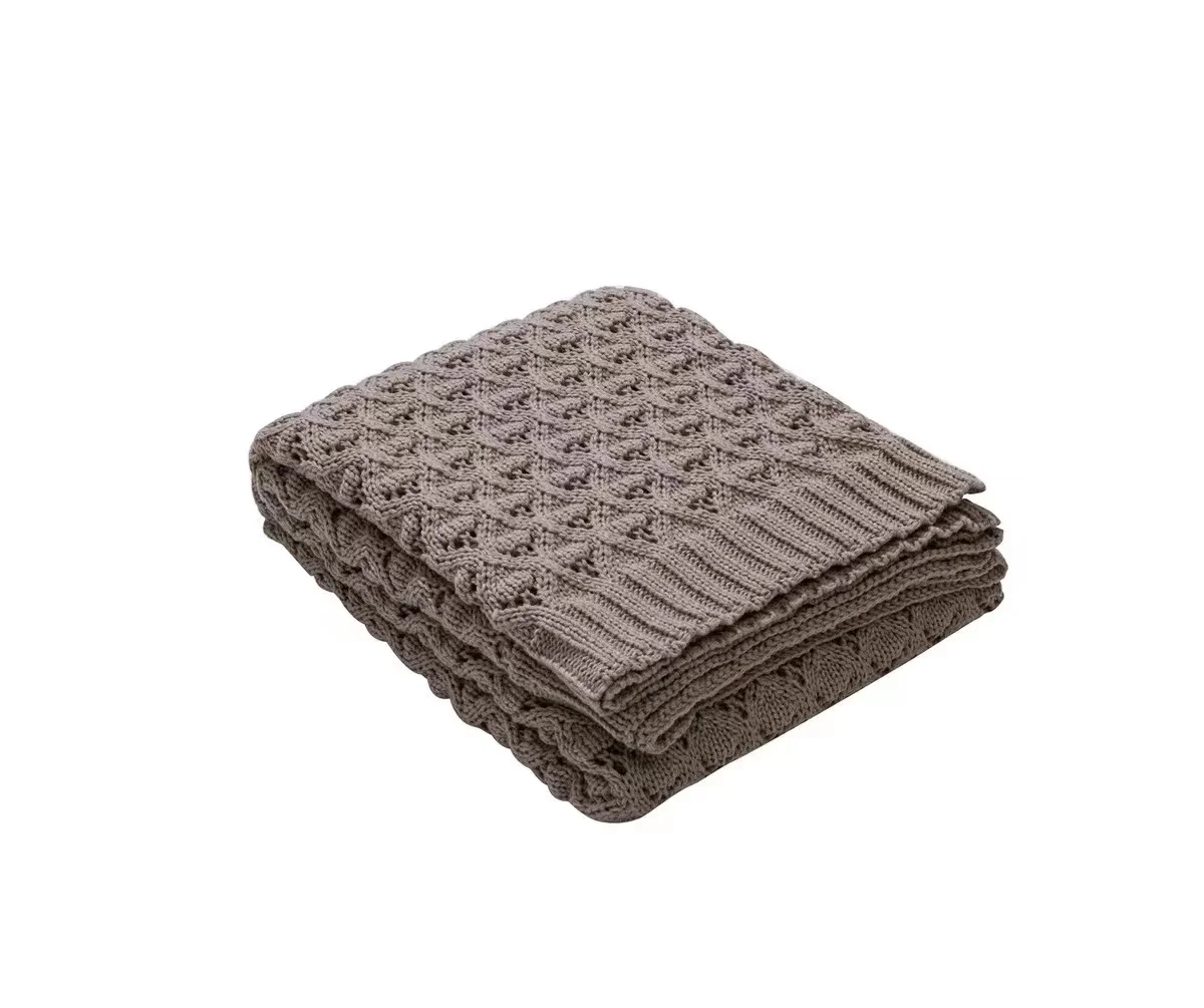 Nordic diamond hole knitted blanket sofa soft home wool bedding blanket photo