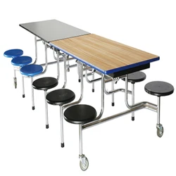 China Wholesale 12 Seats Folding Movable School Dining Table Set Restaurant Dining Hall Table With Wheel