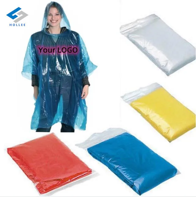 4 colors promotional disposable PE rain coat rain poncho with custom LOGO