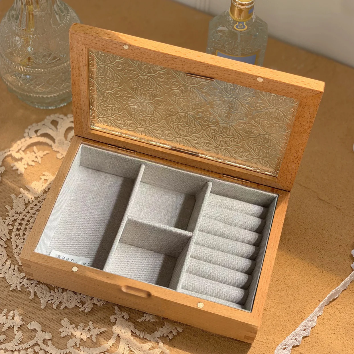 Vintage begonia glass wooden elegant jewelry storage box jewelry earrings necklace ring watch bracelet gift boxes