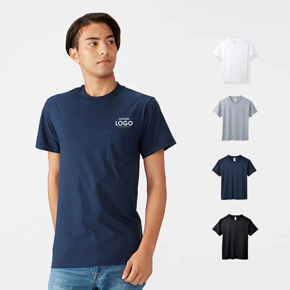 Wholesale Tee Shirt Men Short Sleeve Organic Cotton T-shirt Breathable Plain T Shirts With Pocket