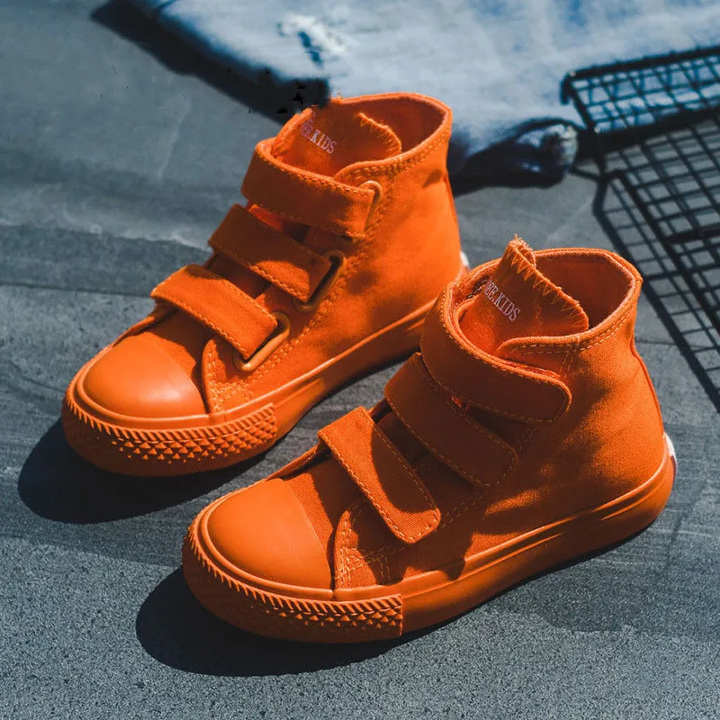 Children School Casual Sneakers Slip On Canvas Kids Shoes High-Top Candy Color Trendy Kids Canvas Shoes
