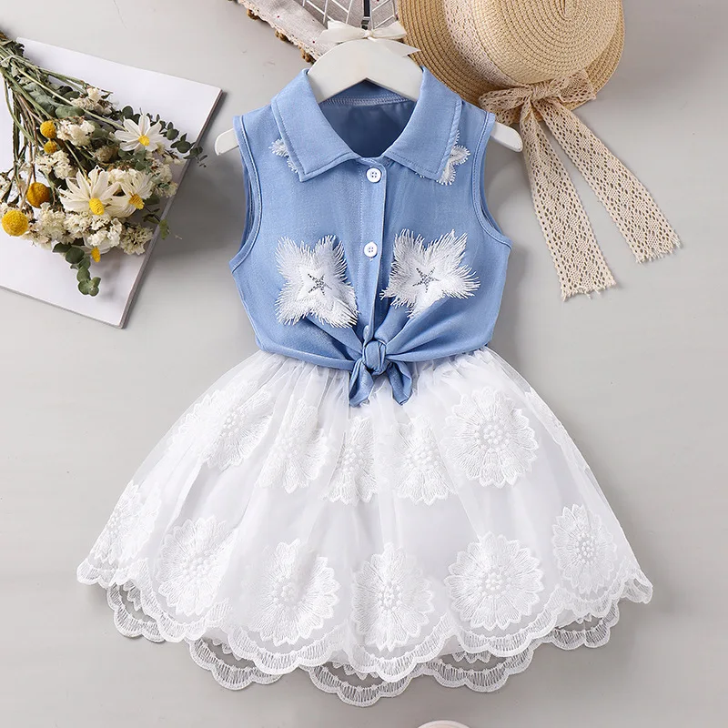 Baby Girls Dress 2024 Summer Girl Kids Sleeveless Floral Birthday Party Princess Dress 2Pcs Toddler Girl Clothes