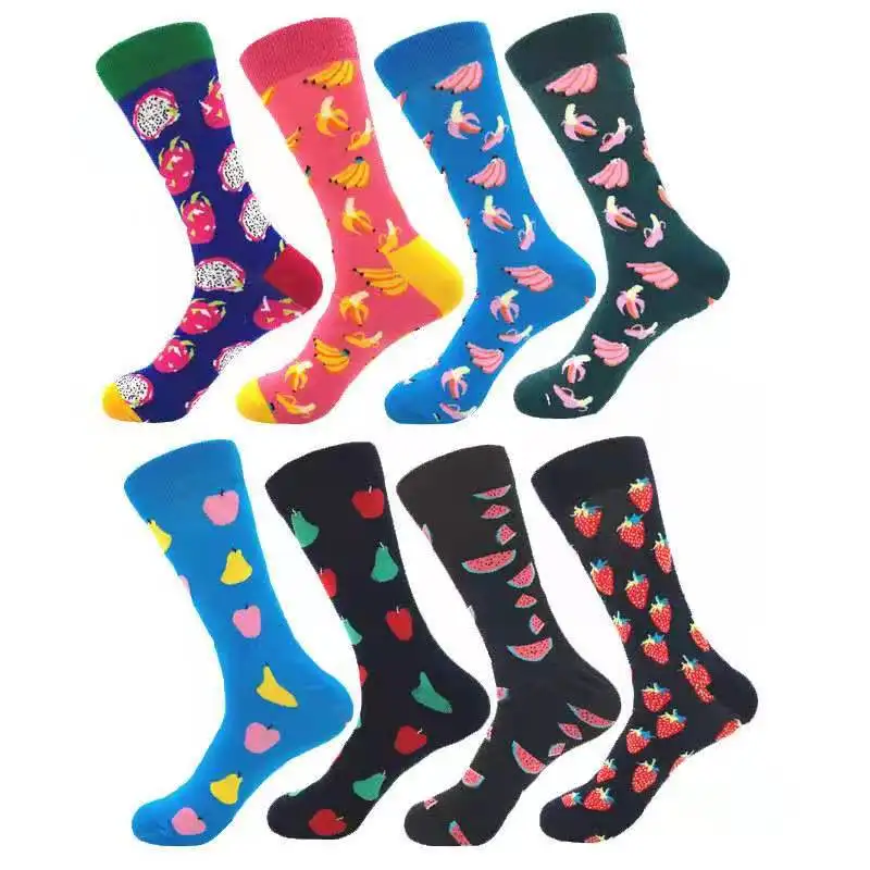 F023 Color fruit series strawberry watermelon pear dragon fruit color men long tube cotton socks