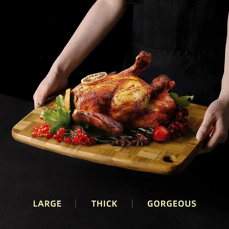 Wholesale checkerboard thick bamboo wood cutting board parquet vertical steak grill beef roast chicken cutting board