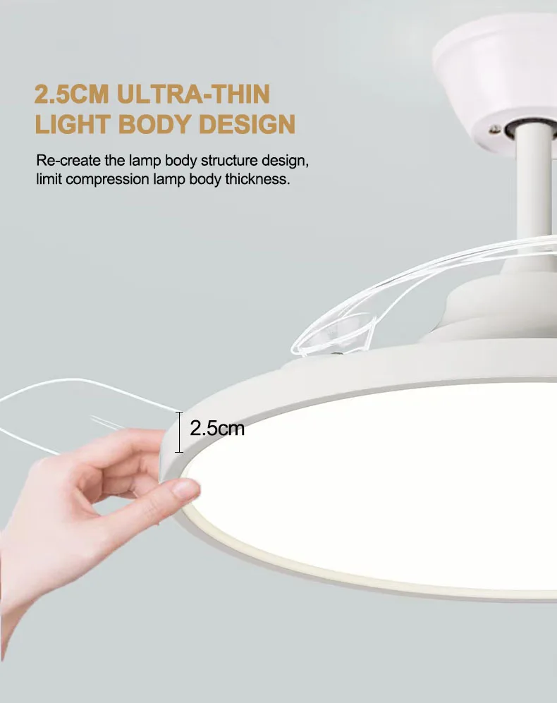 Ultra thin Invisible  Led Ceiling Fan Lamp 36/42/48 Inch Hidden Blades light with fan Remote Control Led Ceiling Fan Light