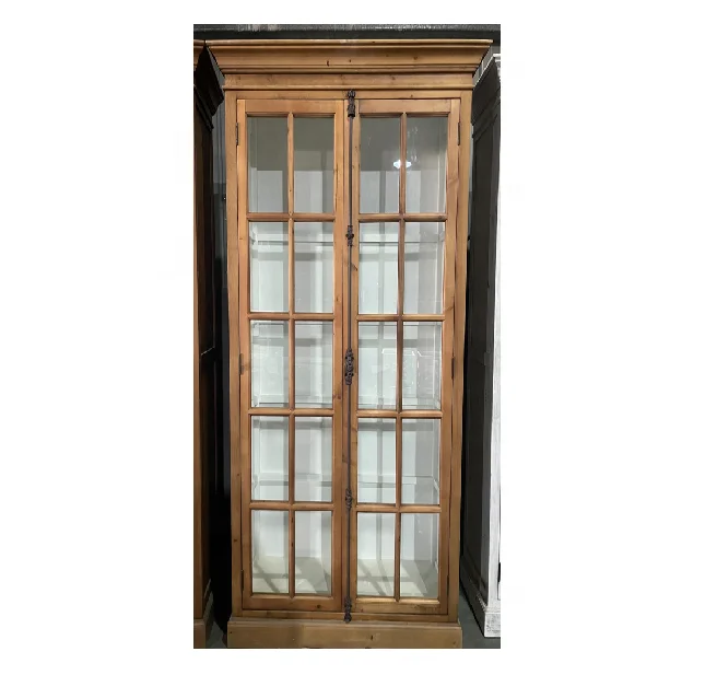 Traditional white wooden kitchen cabinet sideboard with glass panel doors