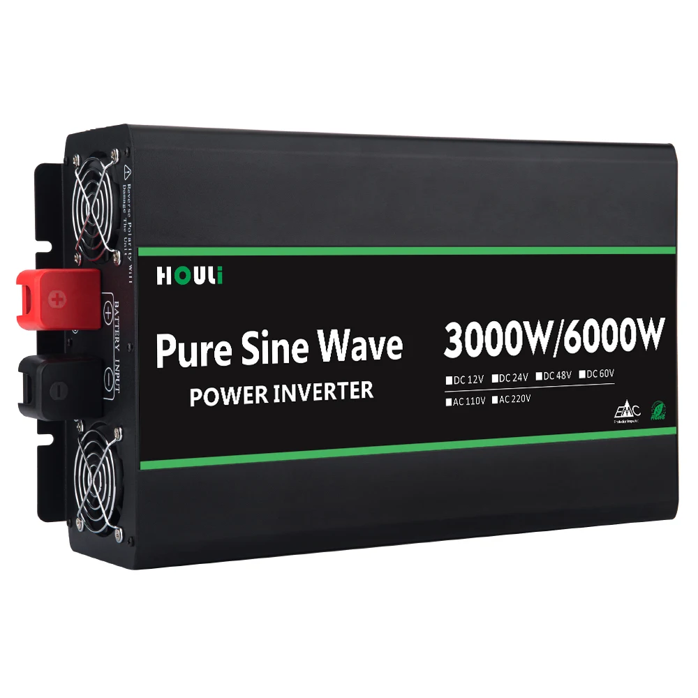 HOULI 24v to 220V 6kva Car Power Inverter Pure Sine Wave Dc 12v 110v Ac 220v 6000w 4000W 3000W 2000W 1000W Converter