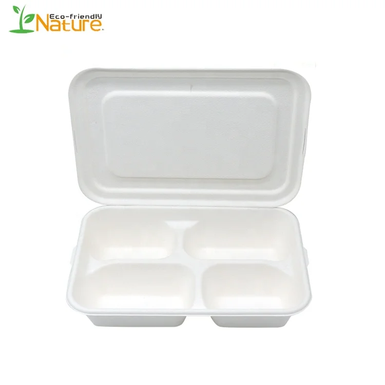 4 Compartment Food Grade Disposable Eco-friendly Biodegradable Cornstarch Tray With Lid