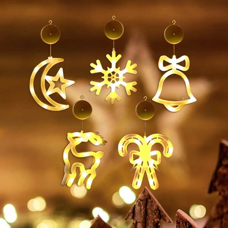 LED Christmas String Light Tinkle Bell Star Deer Snowflakes Santa Clause Snowman Cup Sucker Window Decorative Holiday Light