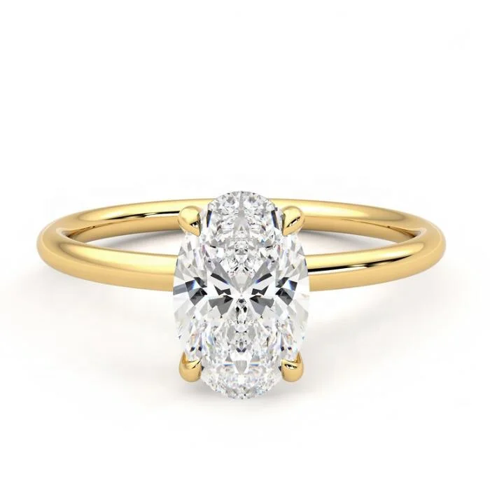 Luxury Lab Diamond Wedding Band Jewelry 10K 14K Solid Gold Oval Solitaire Lab Grown Diamond Engagement Ring