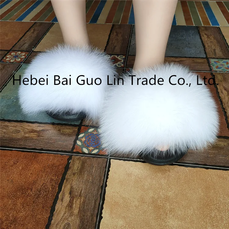 Factory wholesale Fashion Fox Fur Slides Slippers Custom Real Mink Fur Raccoon Fur Sandals woman shoes