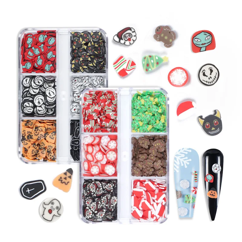 Mix Color Fall Nail Charms Boxed Holiday Clay Pieces Manicure Polymer Clay Accessories Halloween Christmas Nail Decoration