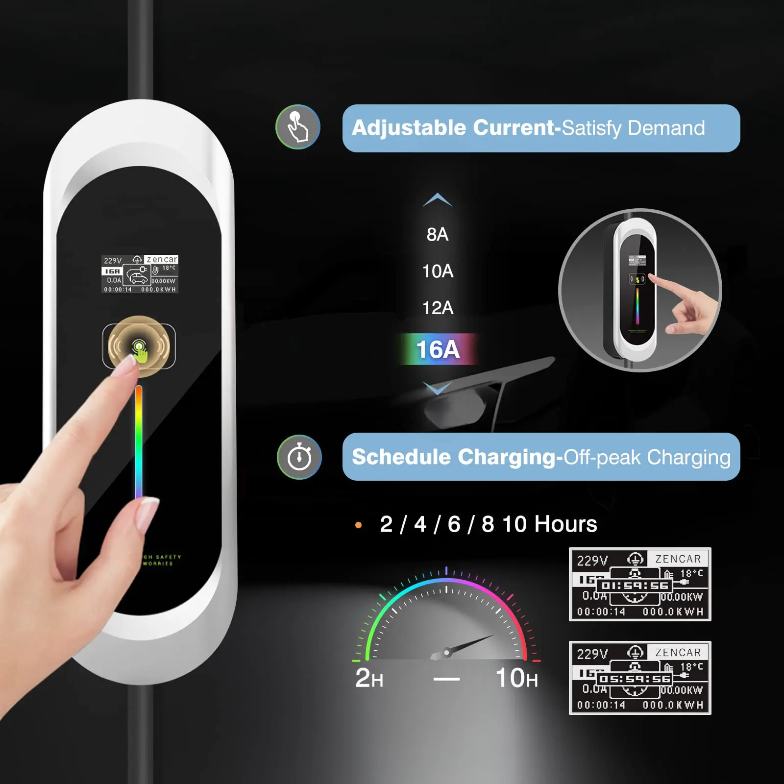 Portable EV Car Charger with Adjustable Current 6A-16A Home & Travel J1772 T1 Plug