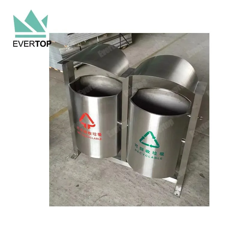 SD-15 90L 24 Gal Metal Outdoor Dustbin Outdoor Recycle Bin Waste Sorting Containers 2 Way Outdoor Trash Bin Commercial